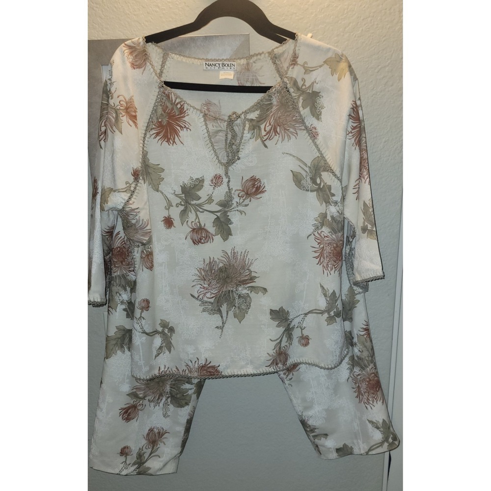 Nancy‎ Bolen City Girl 100% Silk Peasant Top and Capri Pants Set Women